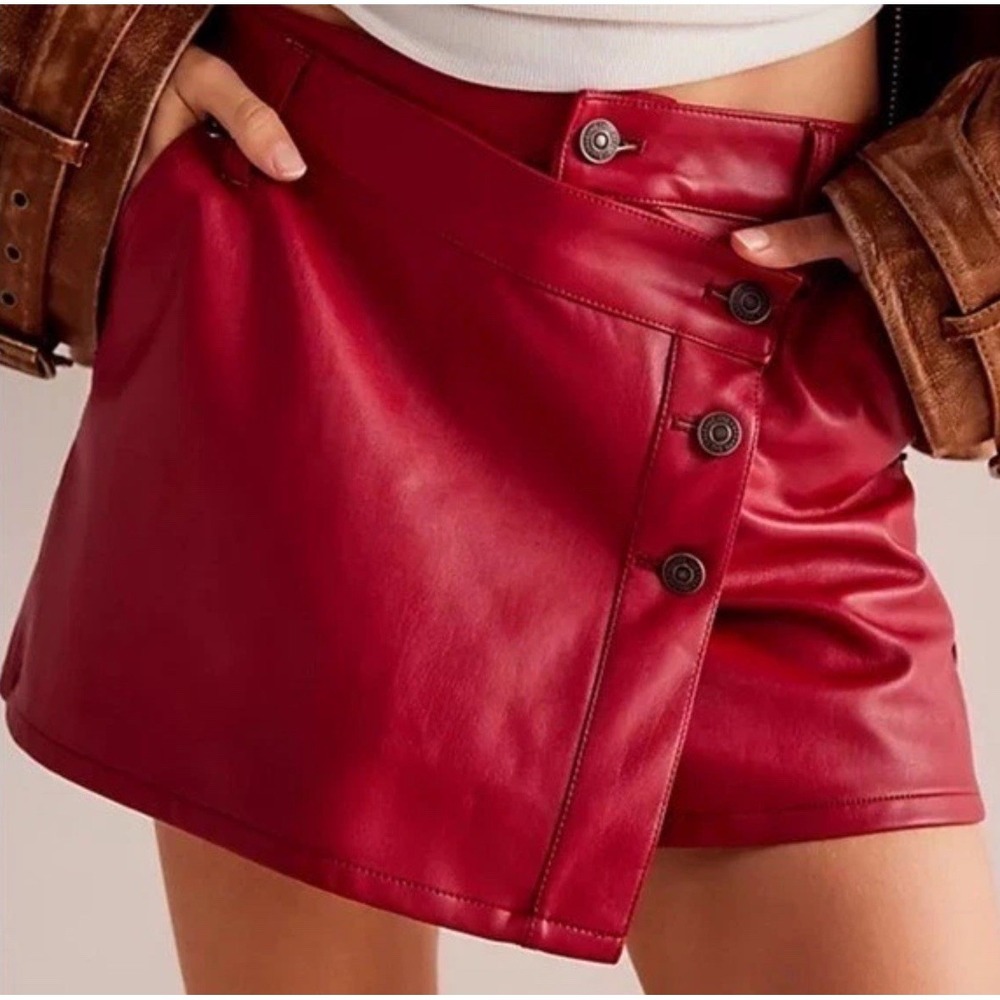 We the Free People Wynne Vegan Leather Skirt Size 31 Red Mini